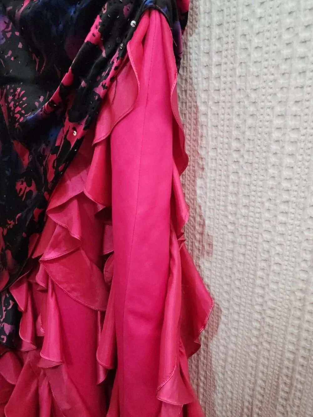Y2K Strapless Ruffle Prom Dress Floral Black Pink Lizzie McGuire Vibe Size 13/14 - Picture 10 of 15